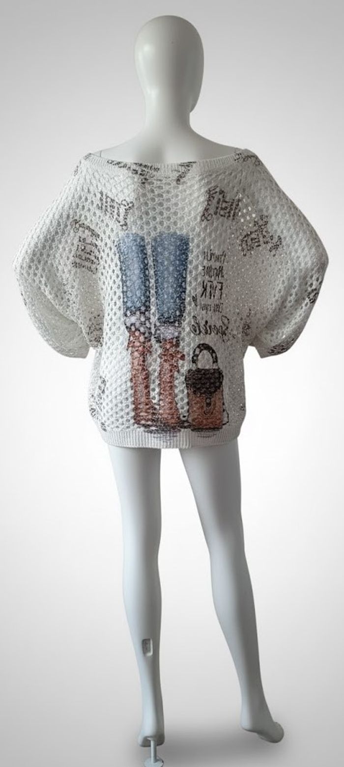 Pull oversize maille ajourée motifs fantaisie - photo numéro 2