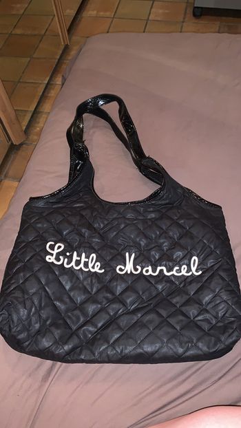 Sac Little Marcel noir matelassé et cuir intérieur rayé