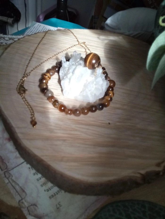 Parure collier + bracelet oeil de tigre naturelle - photo numéro 6