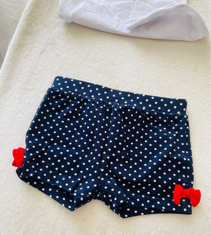 Ensemble short bleu à pois blanc et débardeur blanc 12mois-74cm Orchestra - photo numéro 4