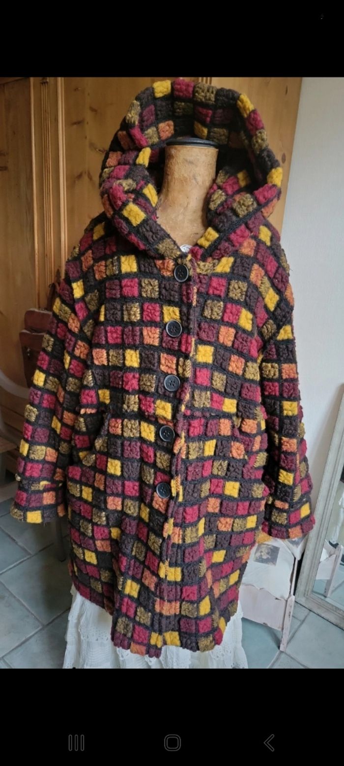 Manteau original laine bouillie multicolore - photo numéro 2