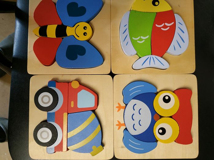 Gros Lot jouet bois vintage puzzle 3D Montessori, chien, puzzle animaux et maman - photo numéro 8