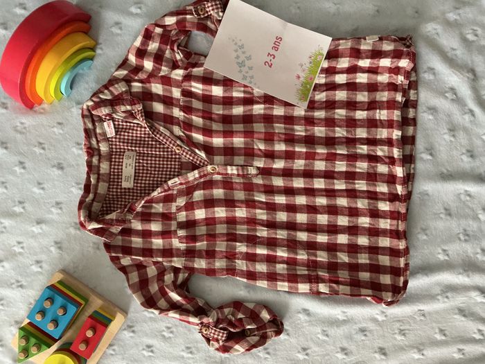 robe manches longues à carreaux bordeaux et blanc zara 2/3 ans - photo numéro 3