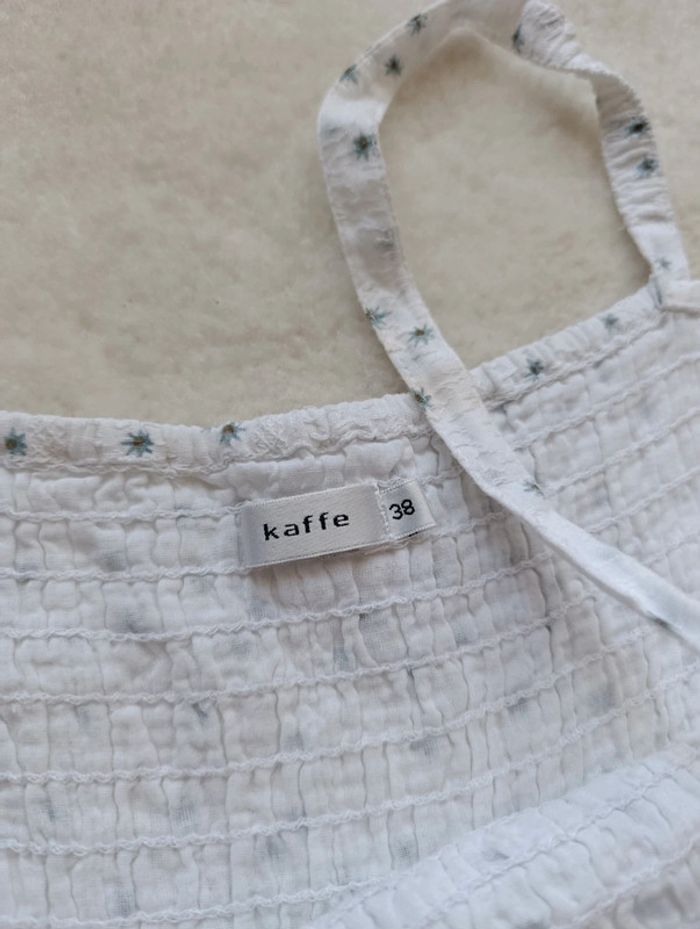 Robe longue d'été Kaffe 38 blanc fleuri bleu clair 100% coton champêtre - photo numéro 9
