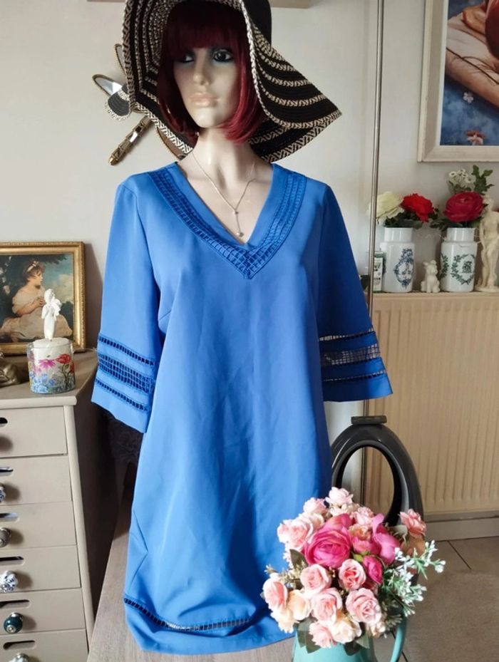 🌿Robe Bleue 3/4 Ajourée Création L,Taille 38/40🌿 - photo numéro 7