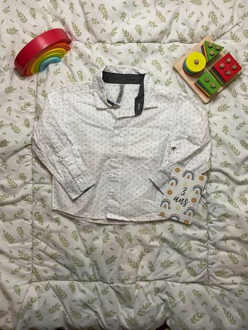 chemise manches longues blanc motifs gris 3 ans même pas peur