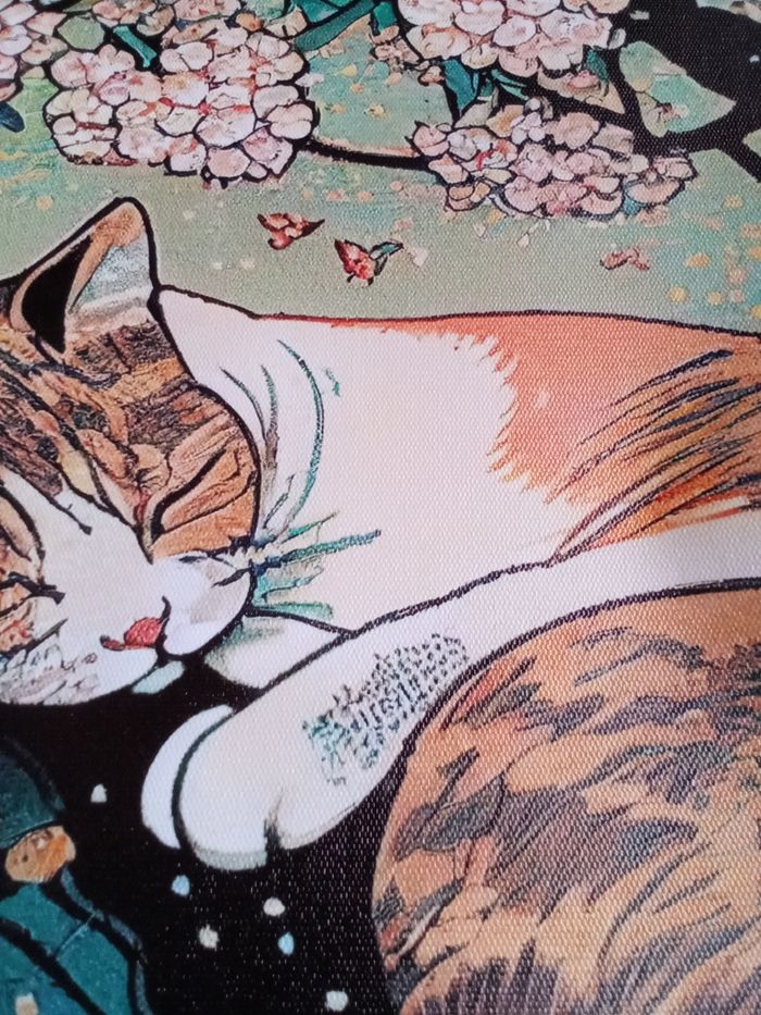 AFFICHE POSTER TOILE A3 JAPON CHAT FLEURS DE CERISIER SAKURA - photo numéro 3