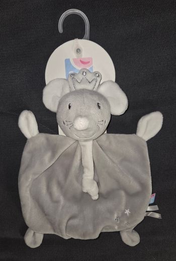 Doudou plat souris grise avec couronne - Sucre d'orge
