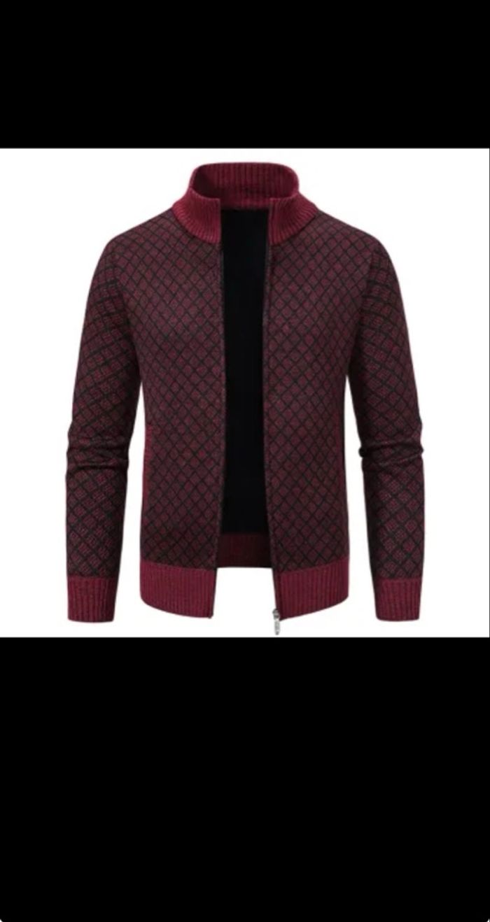 Veste imprimée à carreaux épaissie Cardigan Mode Slim Fit Zipper Stand Collar Pull Hiver Hommes Casual Manches longues Tricoté Top Vêtements - photo numéro 7