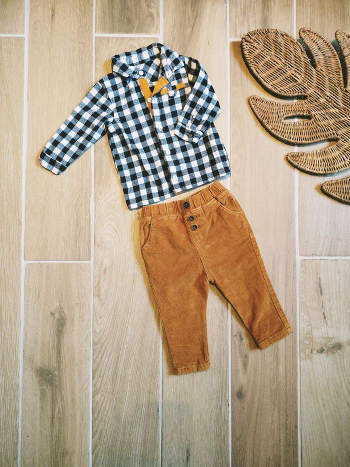 🧒🏻Tape à l'oeil /Orchestra - Ensemble Pantalon velours côtelé et chemise à carreaux - Taille 6 moi - photo numéro 2