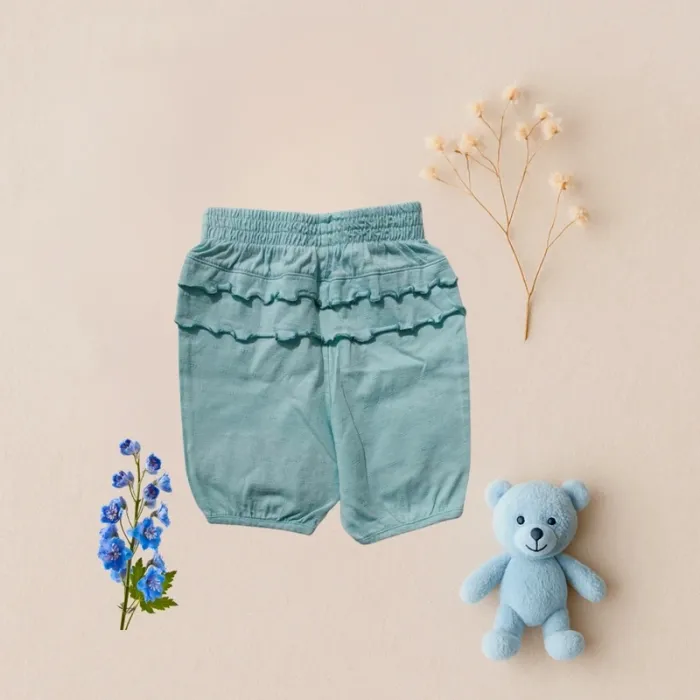 Short turquoise fleurs brodées Mini Adélie bébé fille 6 mois - photo numéro 2