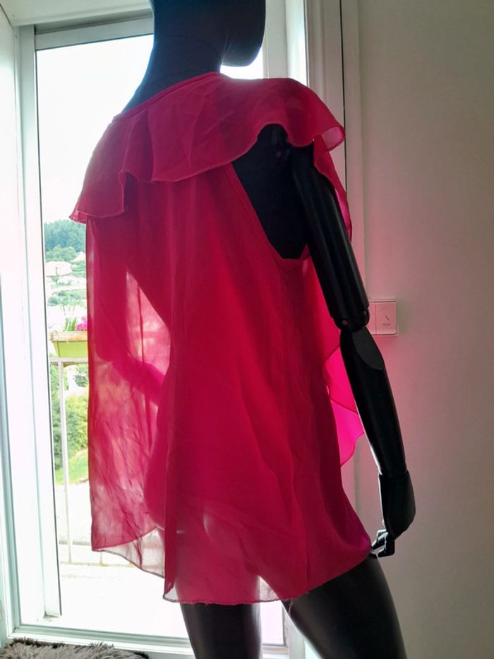 Tunique transparence fuschia à volants taille L - photo numéro 9