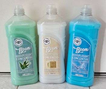 Lot de 3 bidons d'Assouplissant Concentré Boom (Neuf) - Fraîcheur, Marseille et Aloé Vera