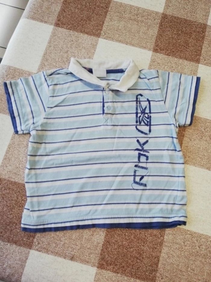 Polo 24 mois manches courtes rayé blanc/bleu Reebok