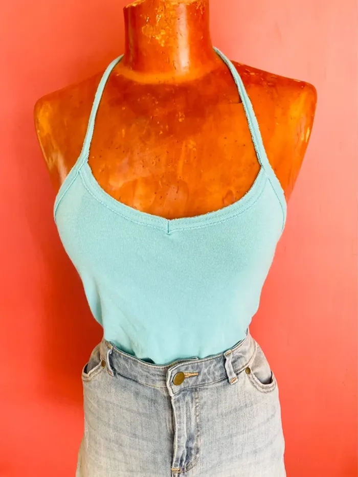 Joli top dos nu turquoise vintage - photo numéro 3