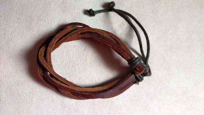 Bracelet cuir lanières croisées – Marron brut - photo numéro 5