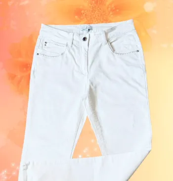 🤍🌟Jean blanc droit chic et lumineux T.38 neuf Jacqueline Riu white jeans gold stitching🌟🤍