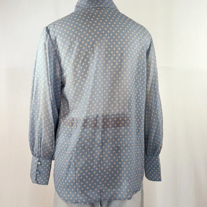 Chemise bleu ciel à pois beige Rinascimento, manches bouffantes, col classique, taille M A971 - photo numéro 5