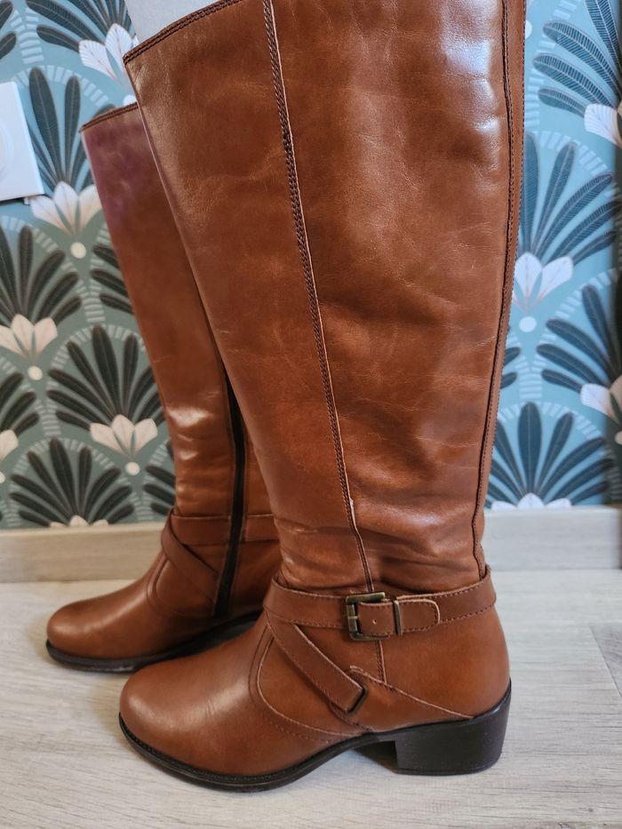 Bottes cuir marrons glacée La Halle