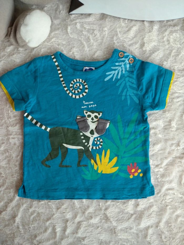 Tee shirt chemise manches courtes Garçon 12 mois Jungle Coucou Papa Lémurien Mots d'enfants - photo numéro 2