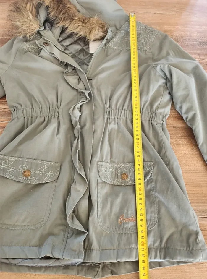 manteau capuche fourrure veste kaki vert Creeks taille 10 ans excellent état - photo numéro 4