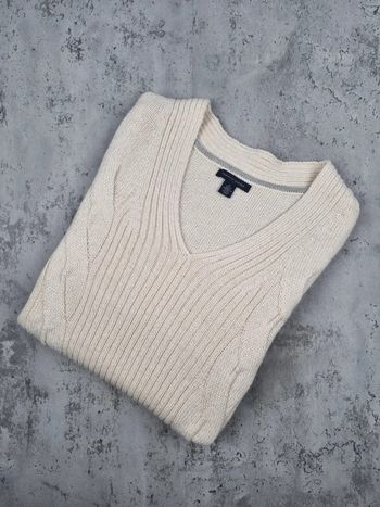 Pull torsadé Tommy Hilfiger écru – Taille M Femme (mesures en photos)