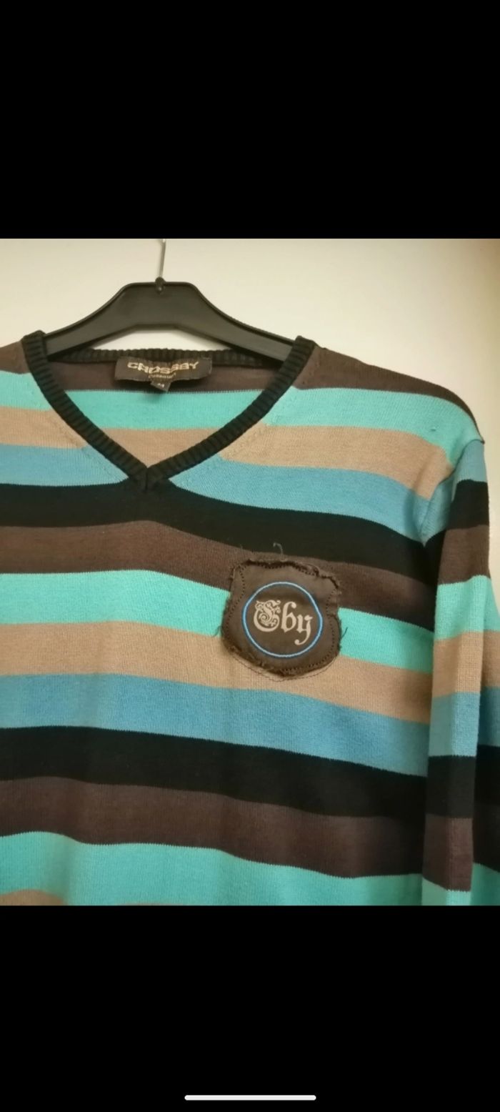 Beau pull vintage Crossby collection à rayures. Taille M - photo numéro 3