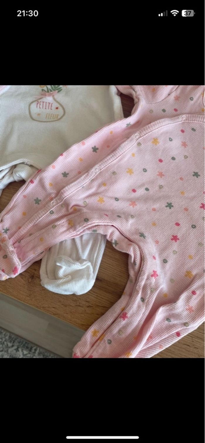 Lot de 2 pyjamas ouverture avant côtelé rose & blanc orchestra bb 1 mois - photo numéro 4