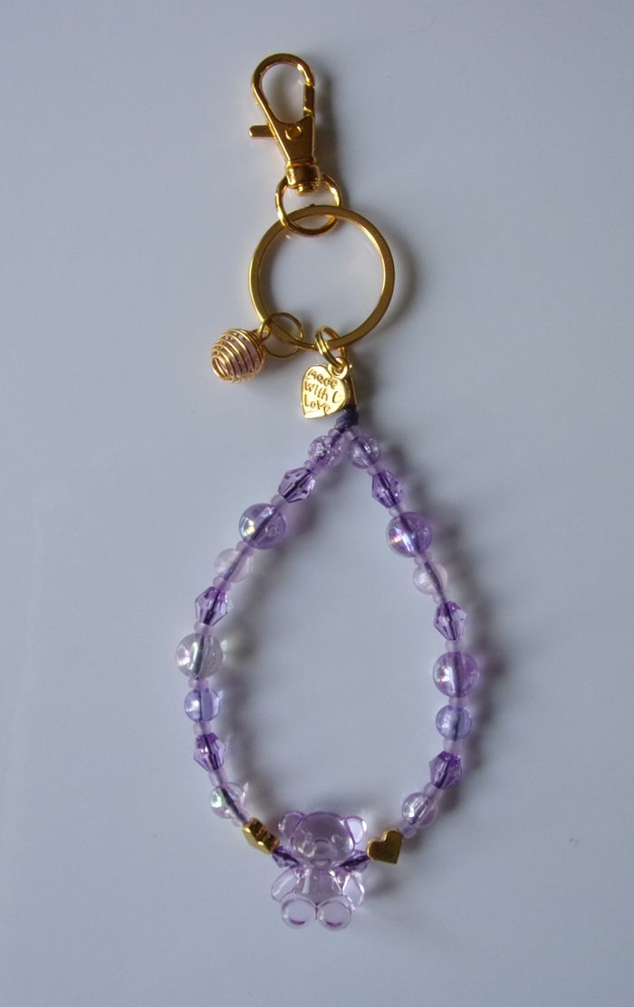 Porte clé doré ou Déco de sac à main ourson violet