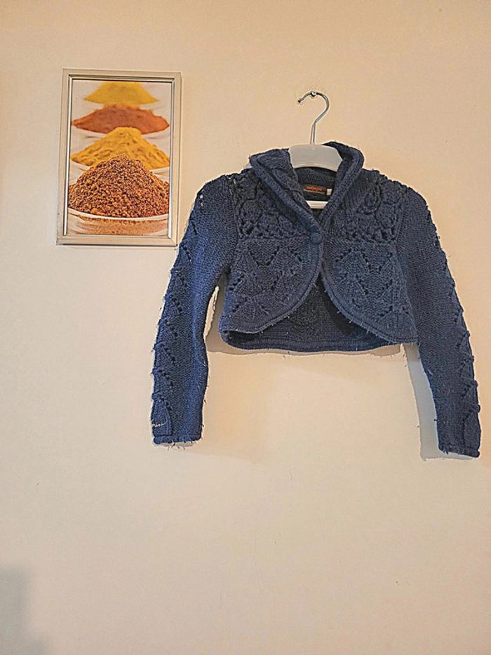 Gilet court style boléro chaud "catimini" bleu marine taille 8 ans