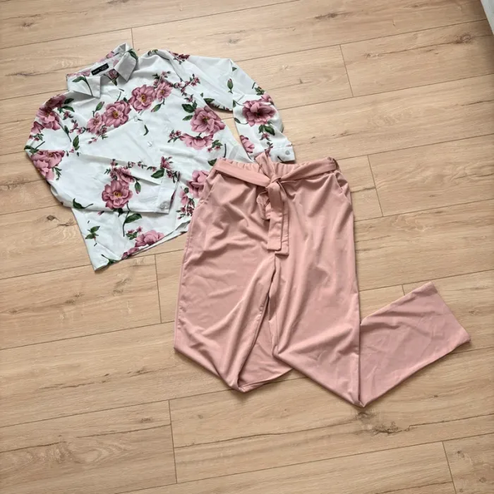 Ensemble femme taille L neuf chemise fleurie et pantalon rose