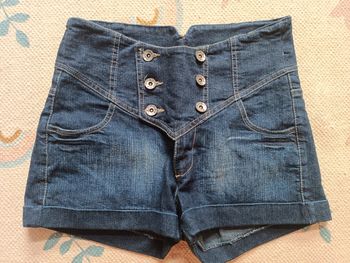 Short bleu jean court taille haute 36
