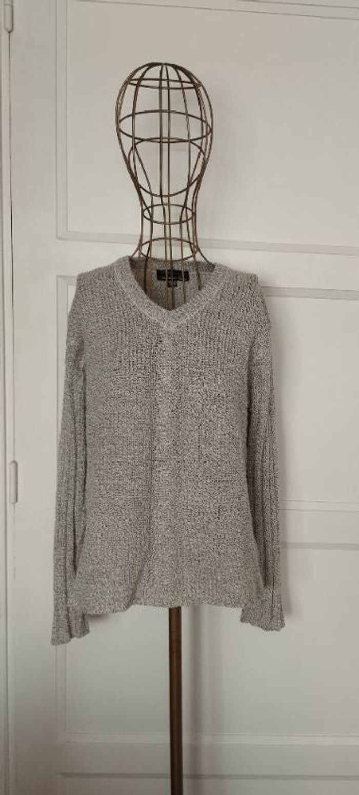 Pull gris chiné col V - Miss American City - Taille 42/44 - TBE