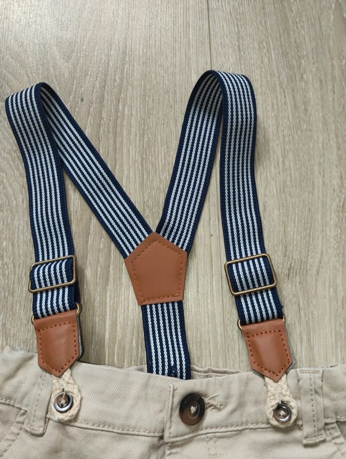 Jean beige avec bretelles réglable largeur hauteur garçon 12 mois In Extenso - photo numéro 8