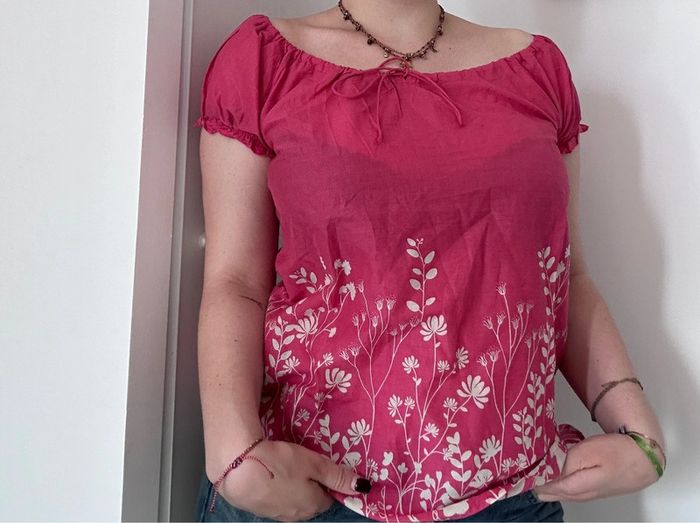 Blouse tunique rose à fleurs – Darjeeling Limited – Taille 3 – Détails nœuds – Très bon état