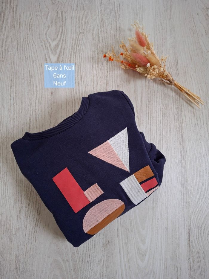 Sweat fille 6 ans Tape à l'oeil/TAO  bleu marine LOVE - Neuf