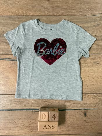 Tee-shirt H&M gris chiné avec « Barbie » sequins réversibles 104 cm