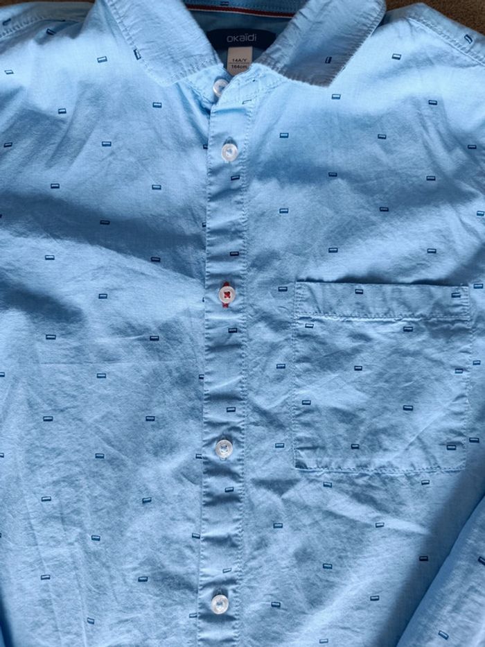 Chemise bleue à motifs Okaïdi taille 14 ans - photo numéro 2