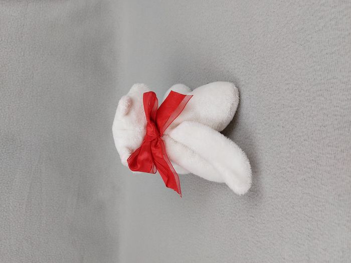 Peluche doudou chat blanc rose exclusivité PARC ASTERIX yeux bleus nœud rouge - photo numéro 4