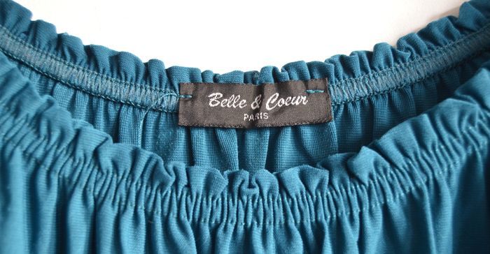 Haut Belle & Coeur Paris bleu canard manches courtes col élastiqué ceinturé - photo numéro 2