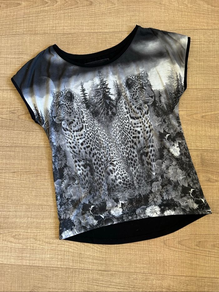 Blouse noire et grise à manches courtes Cache Cache taille 2 bon état - photo numéro 7