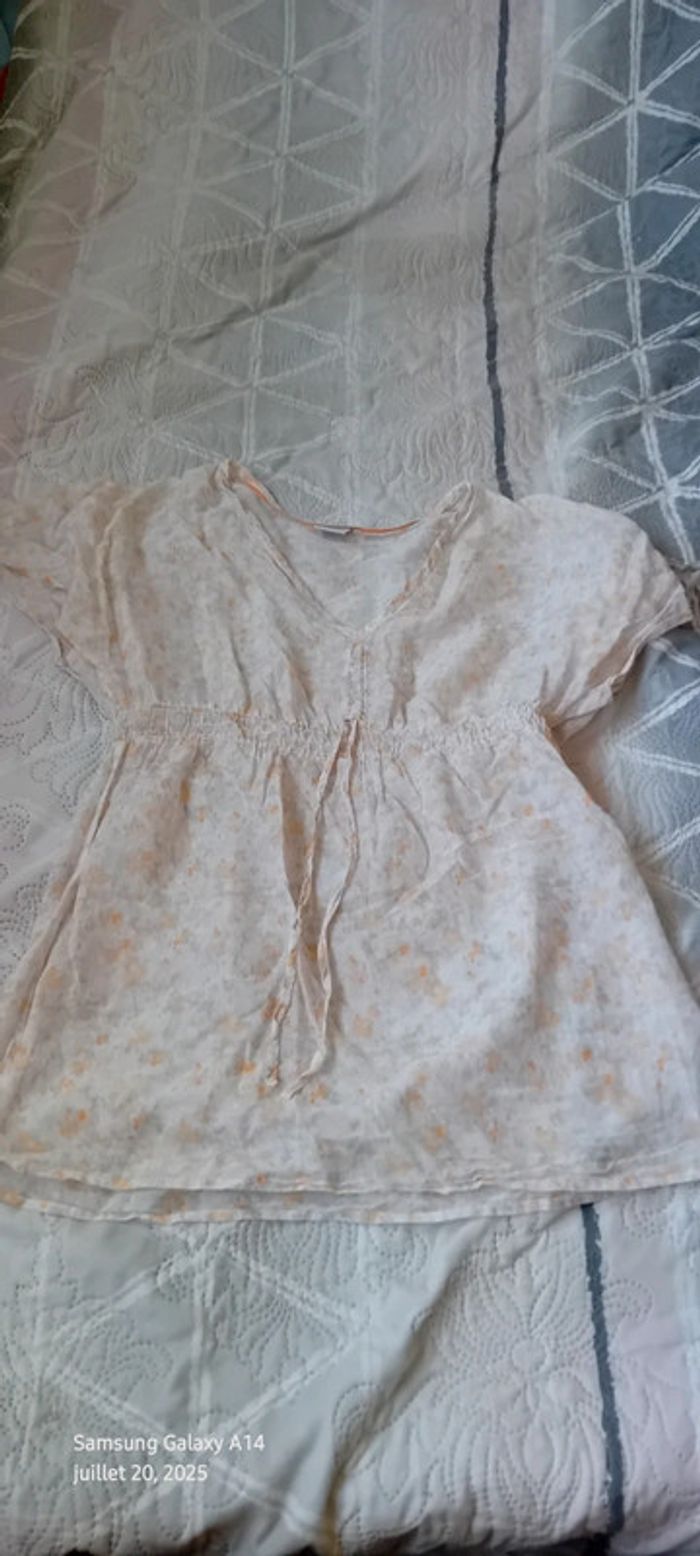 Blouse très légères manches courtes imprimé floral col V avec lien femme 40 esprit - photo numéro 12