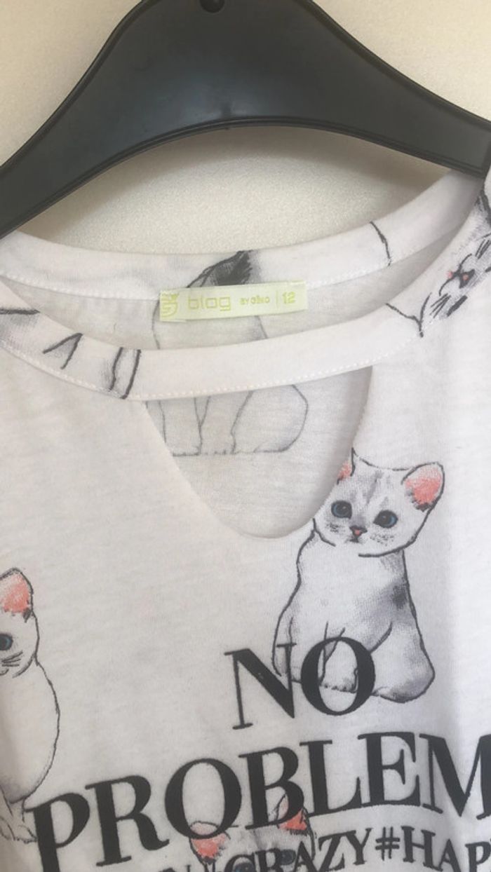 Tee shirt chat blanc neuf 12 ans / Xs - photo numéro 2