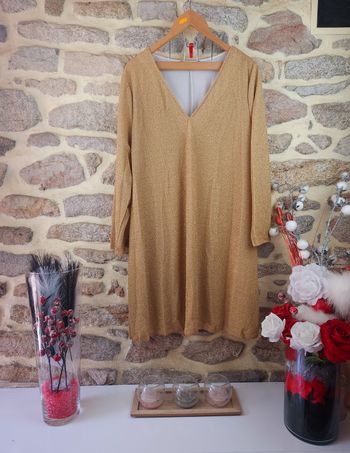 Robe de soirée manches longues dorée pailleté brillante Femme taille 52 marque Asos 💎