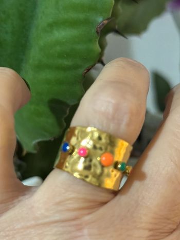 Bague large réglable acier inoxydable or perles couleurs