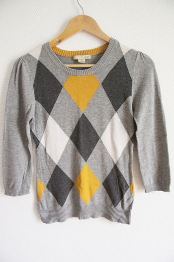 Forever 21 Petit Pull Preppy Jacquard / Arlequin gris / blanc / jaune