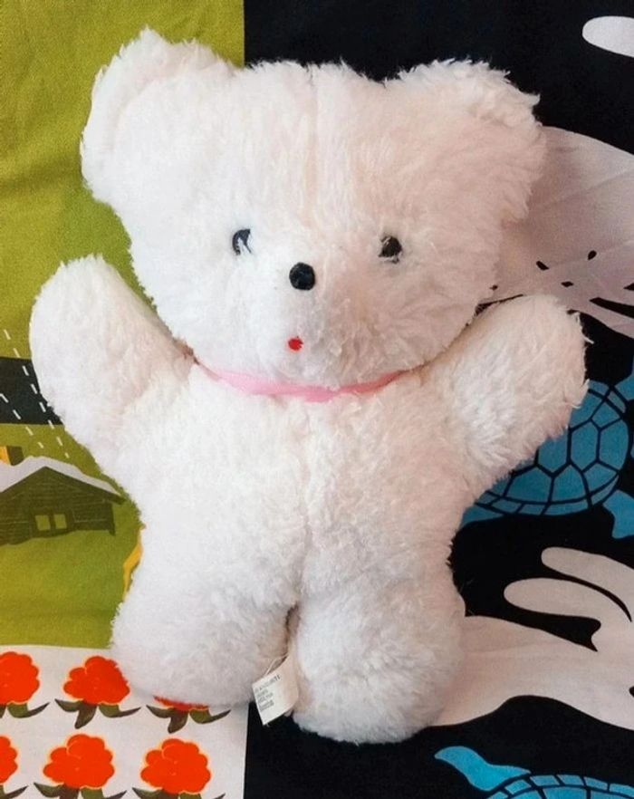 Peluche vintage ours blanc Minouche France 25cm - photo numéro 3