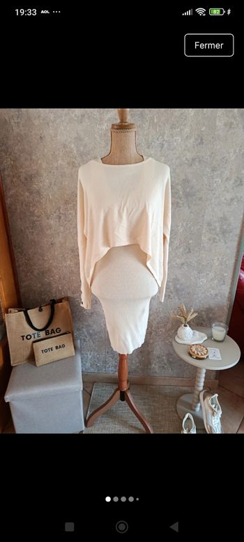 Ensemble robe moulante côtelé et pull oversize 