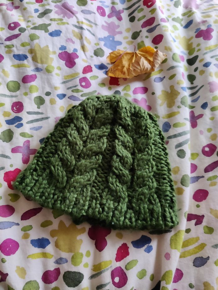 Bonnet laine tricot vert torsadé vintage H&M - photo numéro 3
