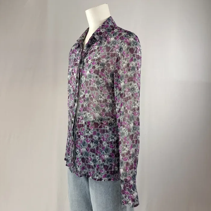 Chemise fluide à fleurs violettes Betty Barclay, coupe longue, légère, taille 36 A1223 - photo numéro 3